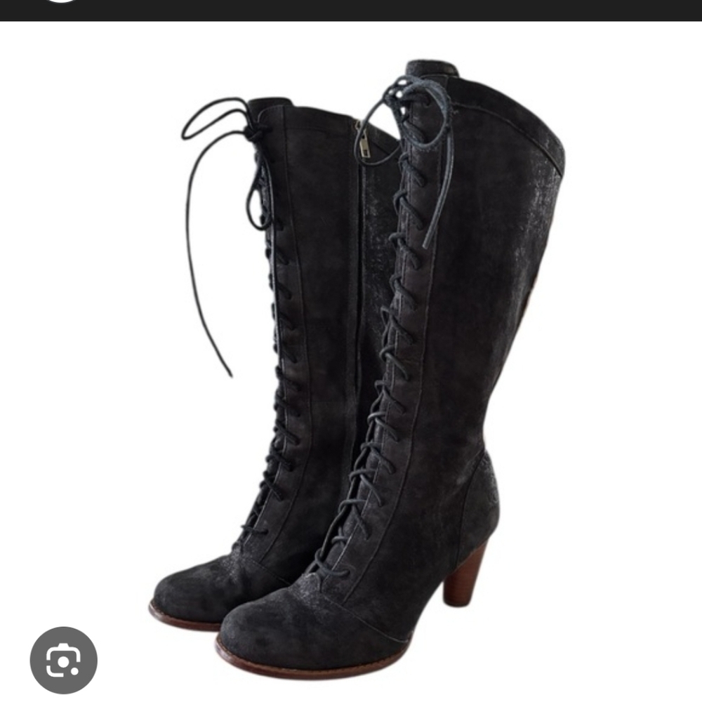 Ugg. Camille Victorian Black Lace-Up Knee-High Boots